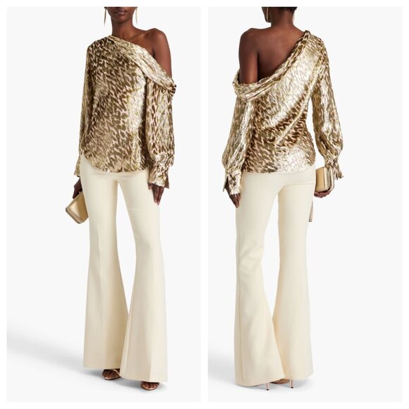 SIMKHAI Alice One-shoulder Metallic fil coupé Lurex Silk-blend Top - Picture 1 of 3
